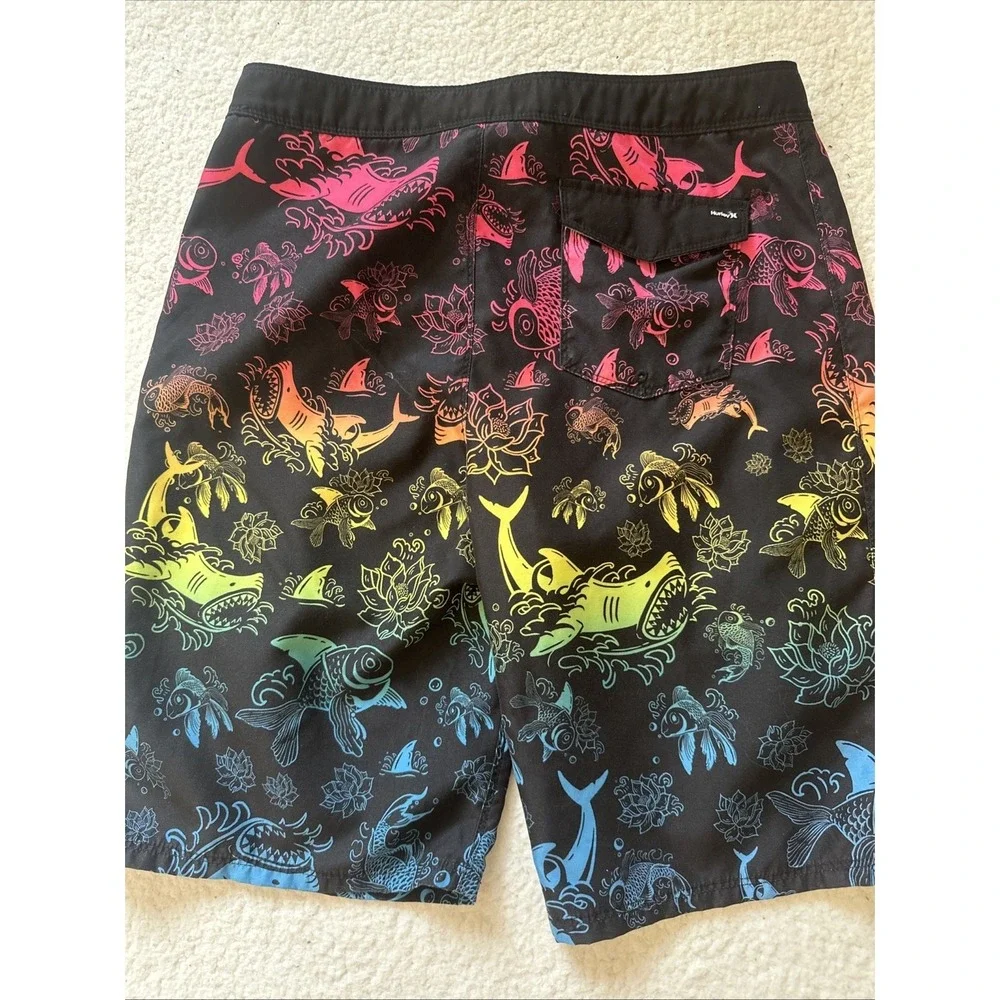 Hurley Koi Fish Mens Size 20/30 Waist Swim Board  Shorts Surf Beach Pockets